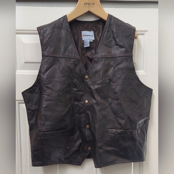 DIRECT SOURCE MEN'S BROWN PATCHWORK LEATHER 4-SNAP BUTTON VEST SIZE XL - Picture 1 of 8